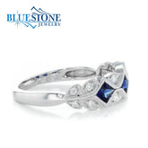 14K Whitge Gold Ring w/ Blue Sapphires and Diamonds(size 7)